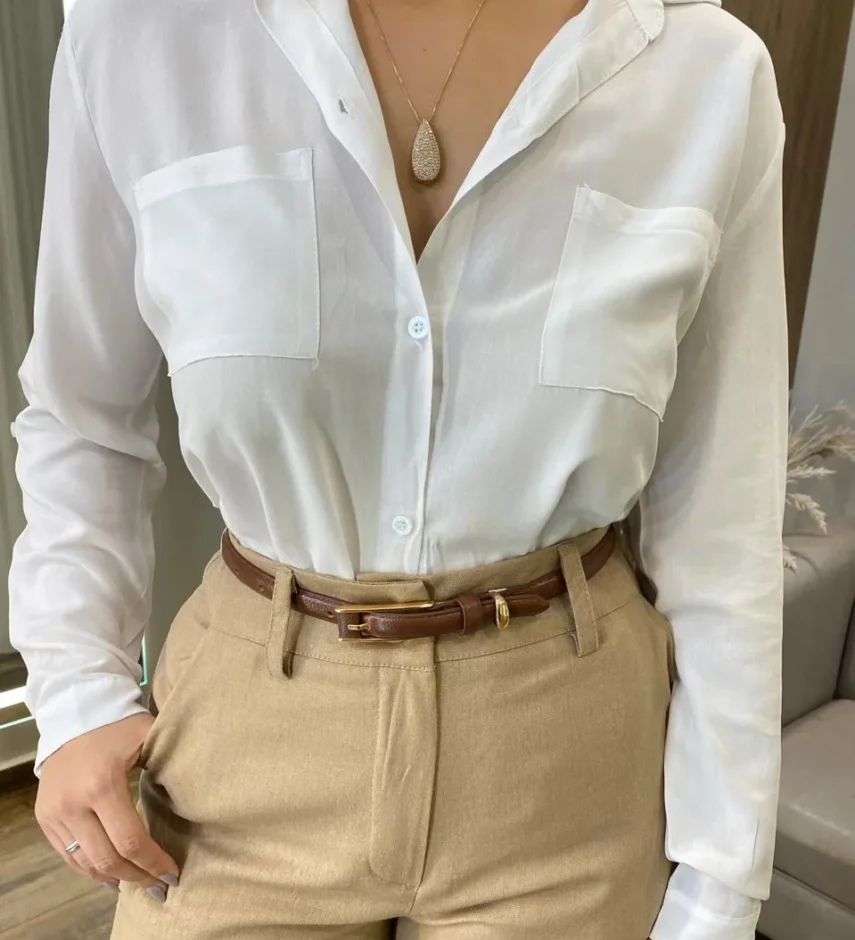 Camisa Feminina Social Manga Longa Branca - Fernanda Ramos Store