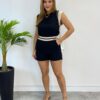 Conjunto Feminino Crepe Blusa Tee Muscle e Short Preto com Nude - Fernanda Ramos Store