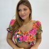 Conjunto Feminino Cropped com Bojo e Short Saia Estampado - Fernanda Ramos Store