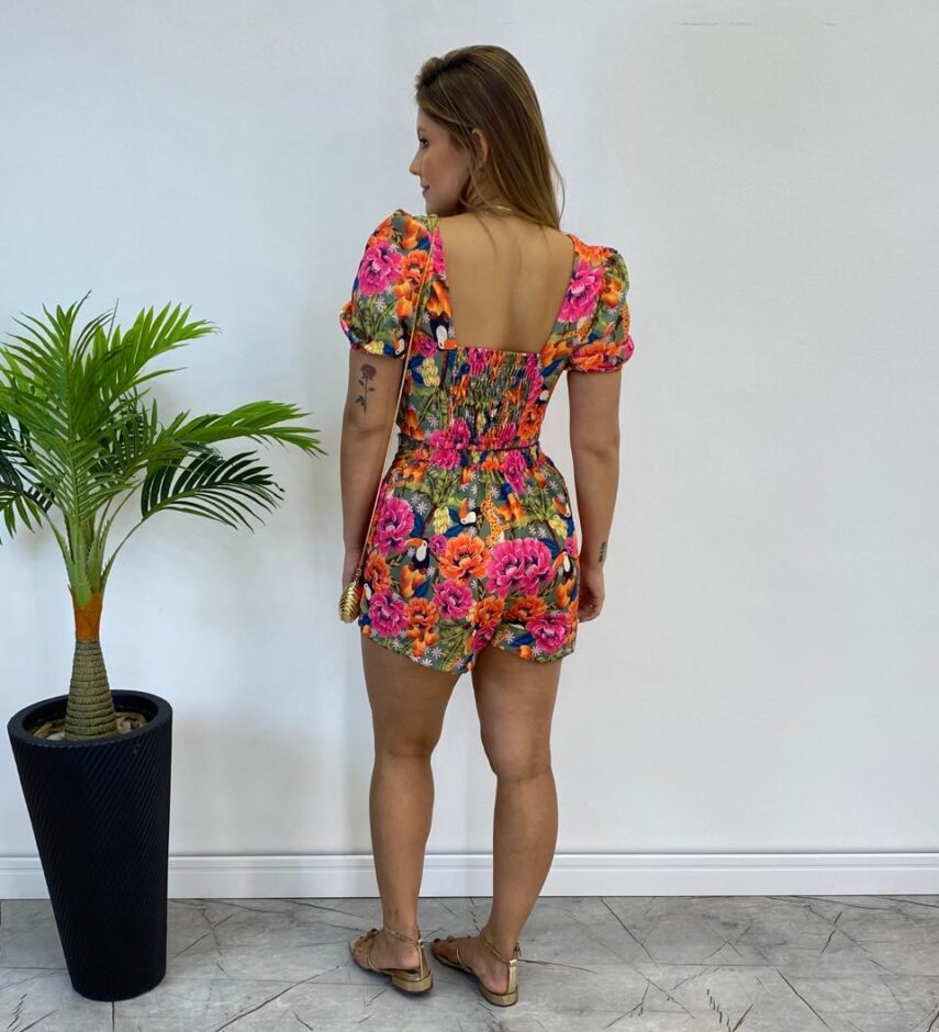 Conjunto Feminino Cropped com Bojo e Short Saia Estampado - Fernanda Ramos Store