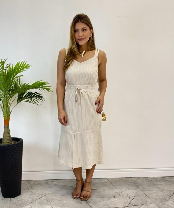 Conjunto Feminino Fernanda Regata e Saia Midi Nude Listrado - Fernanda Ramos Store