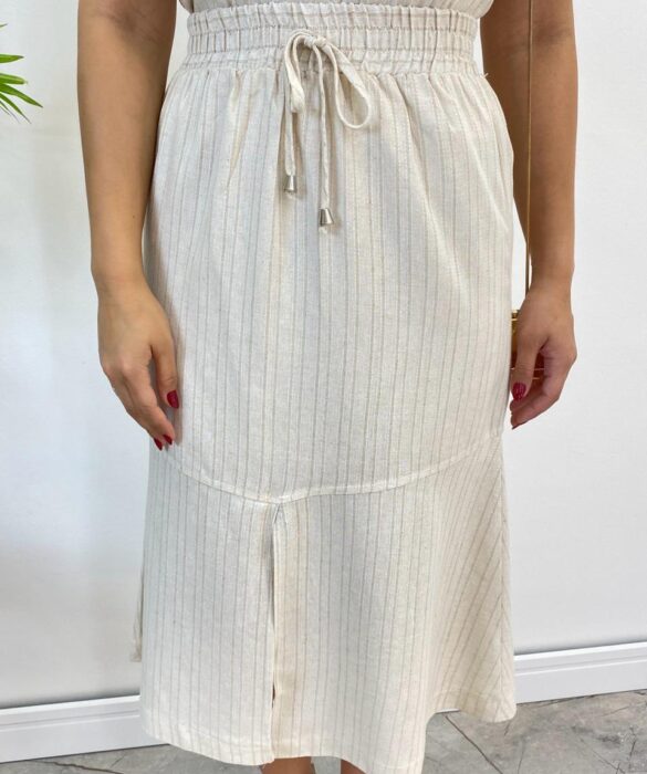 Conjunto Feminino Fernanda Regata e Saia Midi Nude Listrado - Fernanda Ramos Store