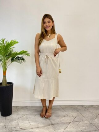 Conjunto Feminino Fernanda Regata e Saia Midi Nude Listrado - Fernanda Ramos Store