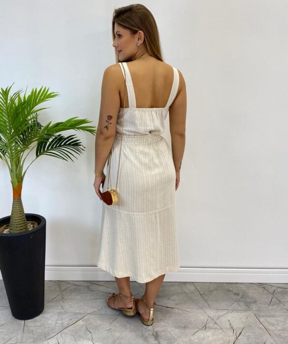 Conjunto Feminino Fernanda Regata e Saia Midi Nude Listrado - Fernanda Ramos Store