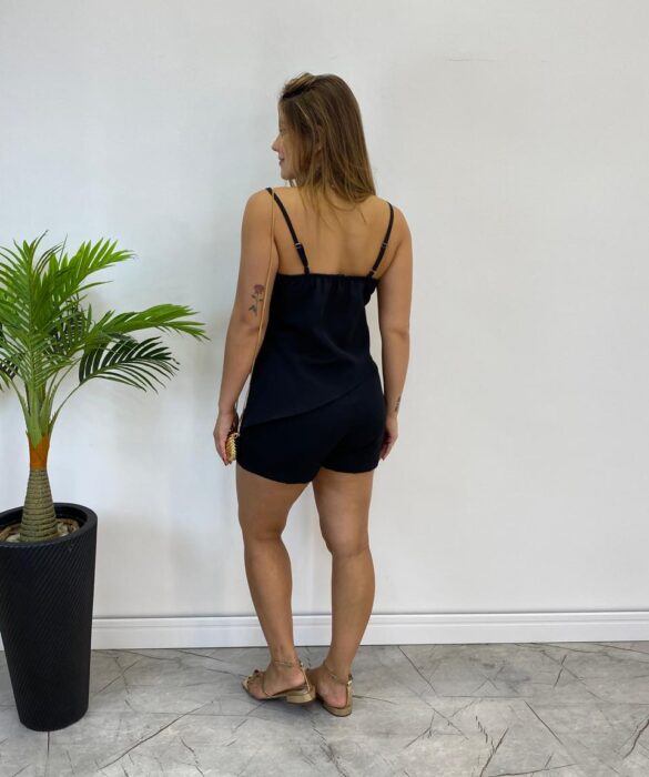 Conjunto Feminino Regata Assimétrica sem Bojo e Short Preto - Fernanda Ramos Store