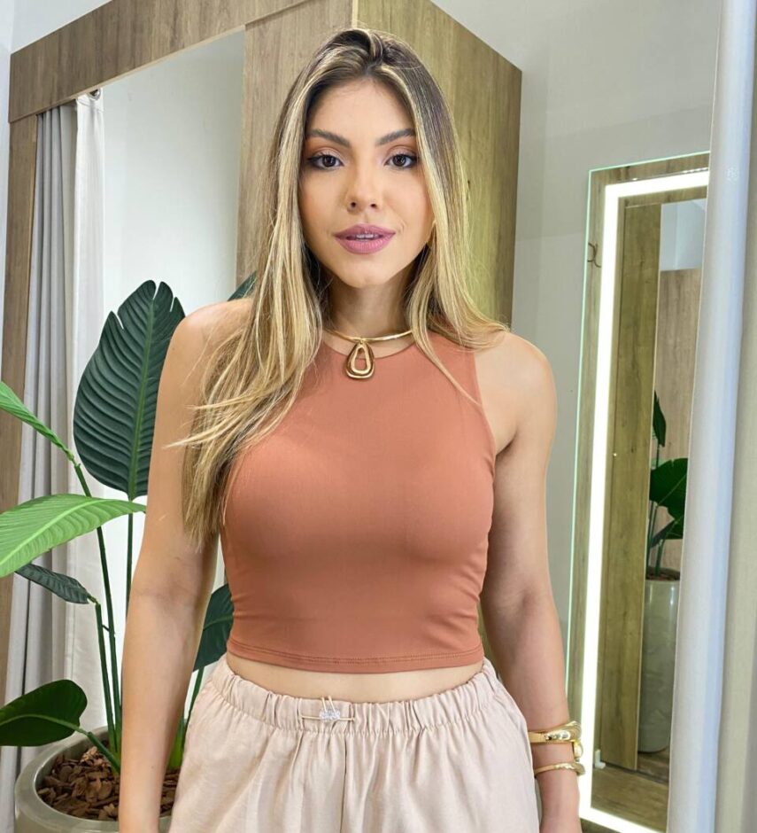 Cropped Feminino Básico Regata sem Bojo Terra - Fernanda Ramos Store