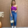 Cropped Feminino Canelado com Bojo e Abertura Nula Manga Fúcsia - Fernanda Ramos Store