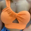 Cropped Feminino Canelado com Bojo e Abertura Nula Manga Laranja - Fernanda Ramos Store