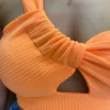 Cropped Feminino Canelado com Bojo e Abertura Nula Manga Laranja - Fernanda Ramos Store