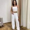 Cropped Feminino Jeans sem Bojo Off White com Botões Átras - Fernanda Ramos Store