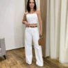 Cropped Feminino Jeans sem Bojo Off White com Botões Átras - Fernanda Ramos Store