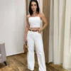 Cropped Feminino Jeans sem Bojo Off White com Botões Átras - Fernanda Ramos Store