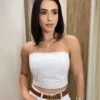 Cropped Feminino Jeans sem Bojo Off White com Botões Átras - Fernanda Ramos Store