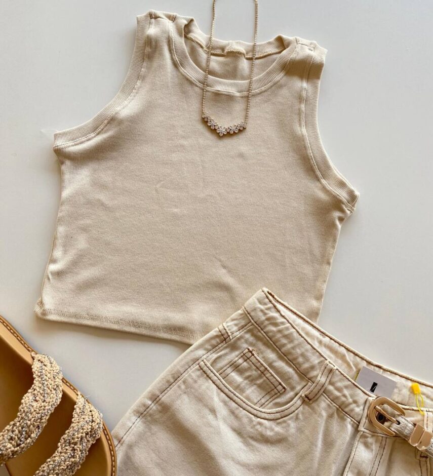 Cropped Feminino Jéssica sem Bojo Canelado Nude - Fernanda Ramos Store