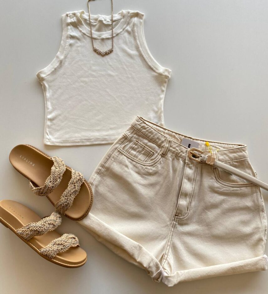 Cropped Feminino Jéssica sem Bojo Canelado Off White - Fernanda Ramos Store