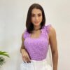 Cropped Feminino Liz com Bojo e Lastex Listrado Roxo - Fernanda Ramos Store