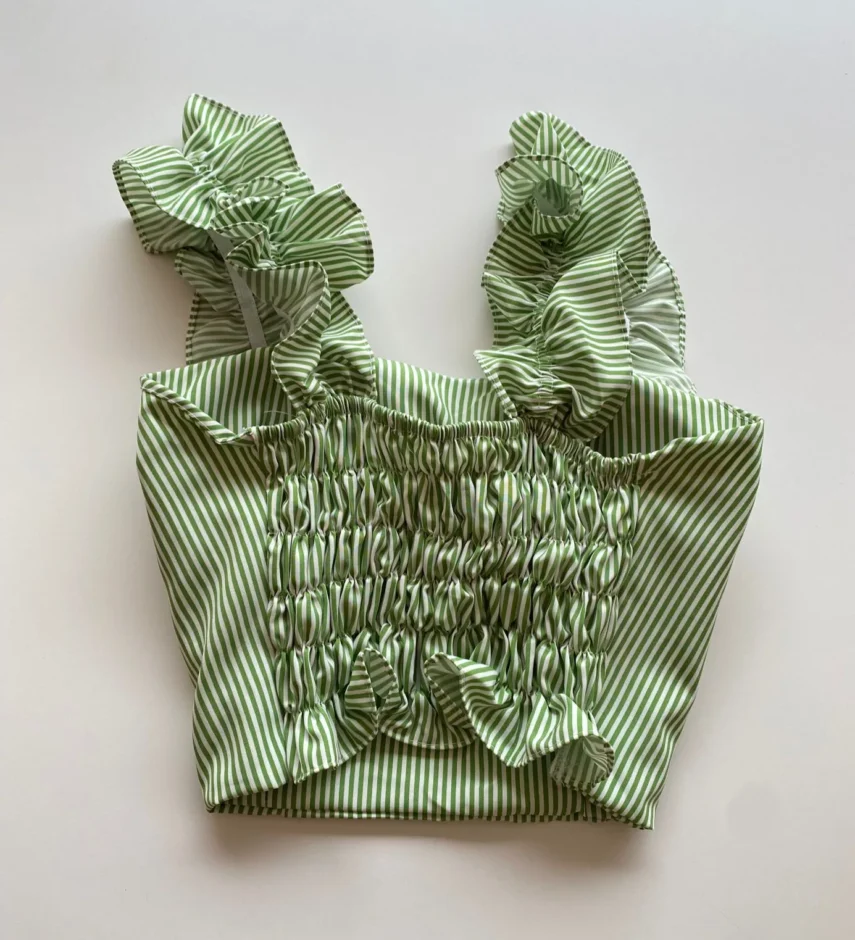 Cropped Feminino Liz com Bojo e Lastex Listrado Verde - Fernanda Ramos Store