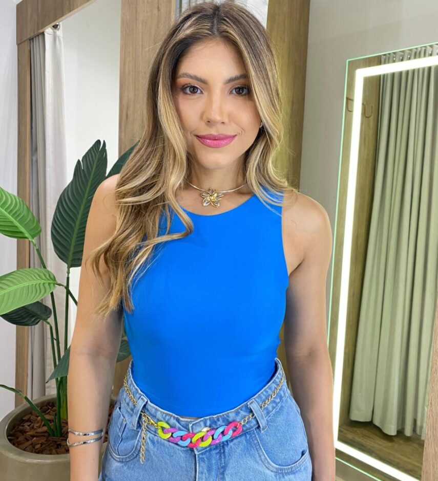 Cropped Feminino Manuela sem Bojo Azul - Fernanda Ramos Store