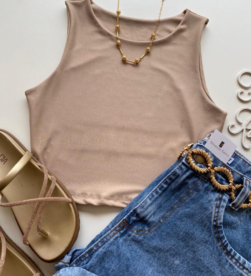 Cropped Feminino Manuela sem Bojo Bege - Fernanda Ramos Store
