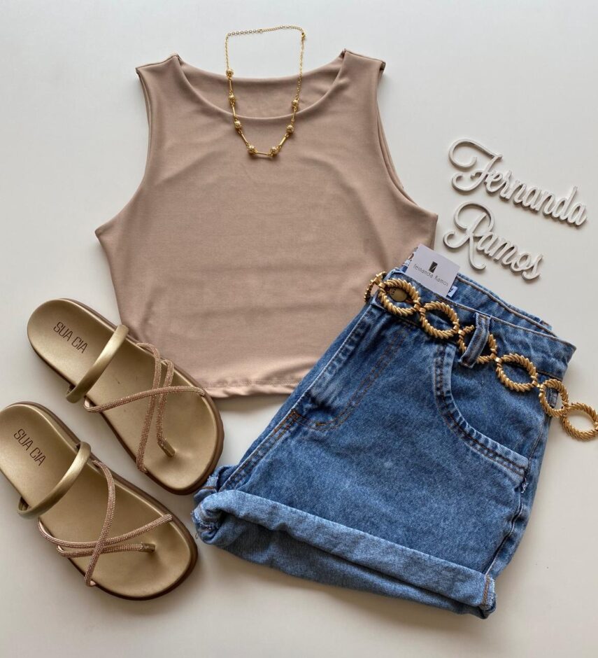 Cropped Feminino Manuela sem Bojo Bege - Fernanda Ramos Store