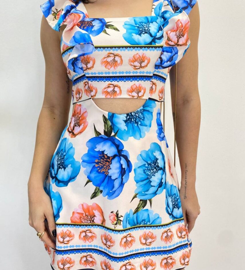 Macaquinho Feminino com Bojo e Amarração Atrás Estampa Floral - Fernanda Ramos Store