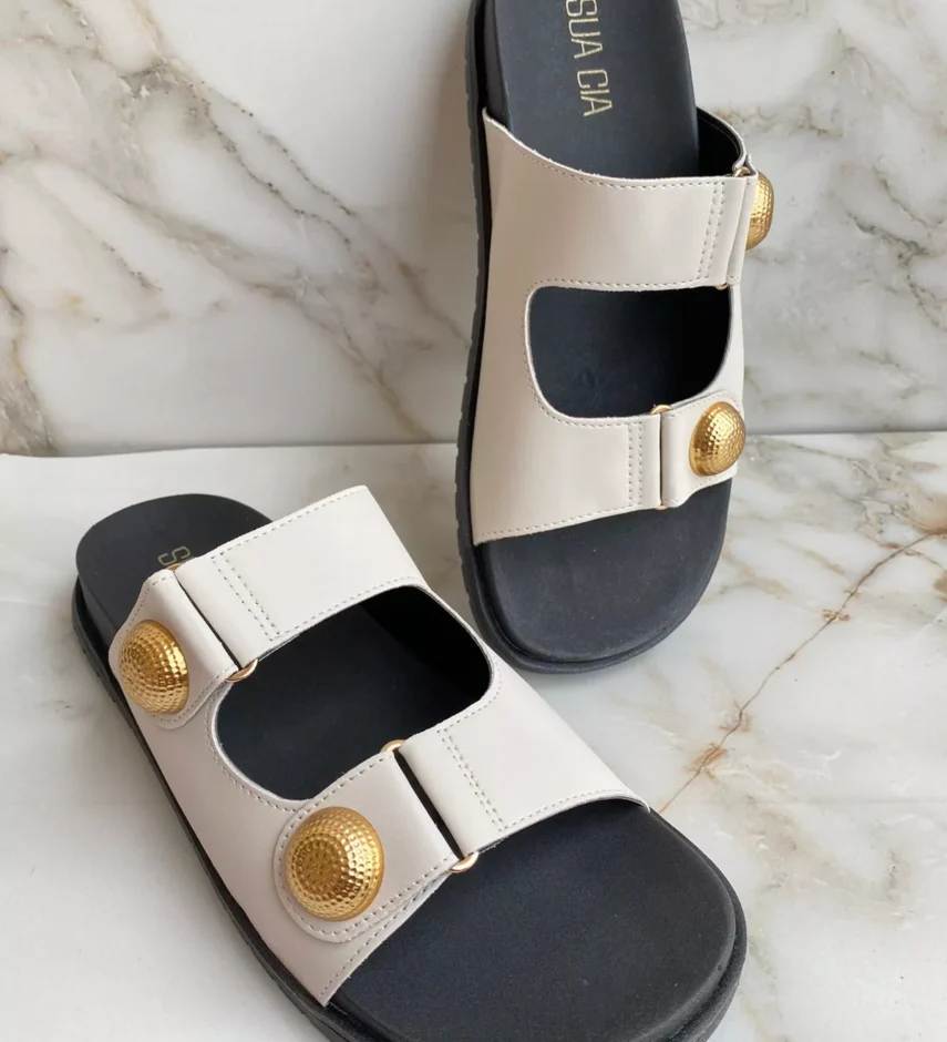 Papete Feminina Soft Off White com Detalhe Dourado - Fernanda Ramos Store