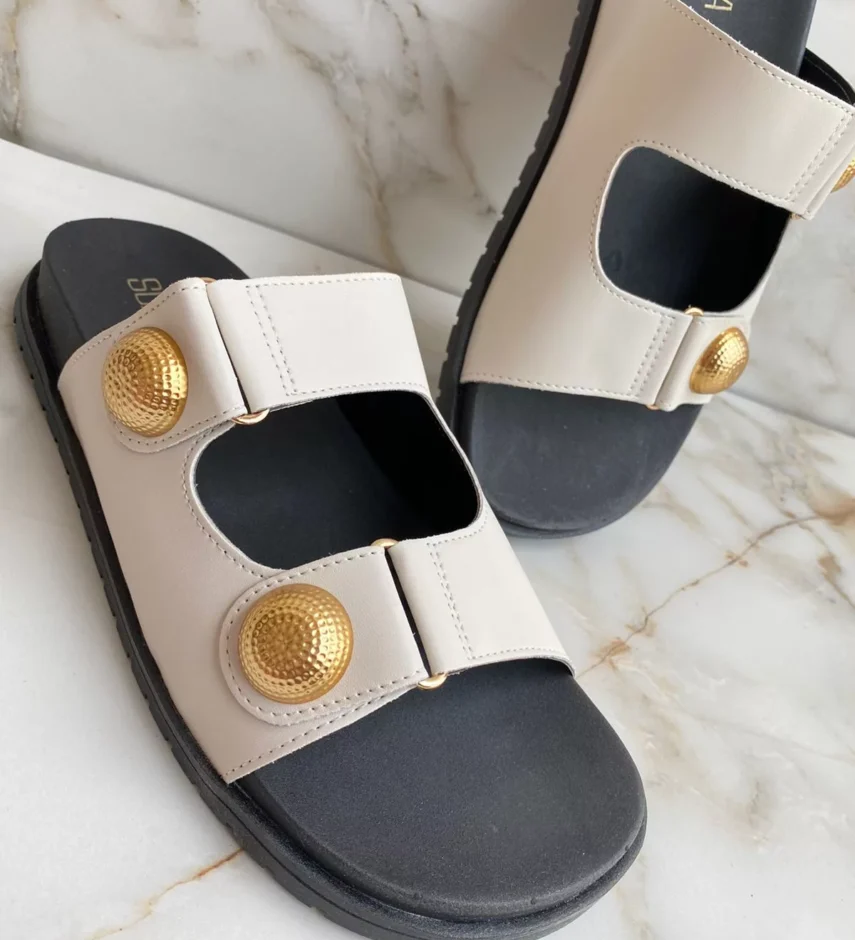 Papete Feminina Soft Off White com Detalhe Dourado - Fernanda Ramos Store