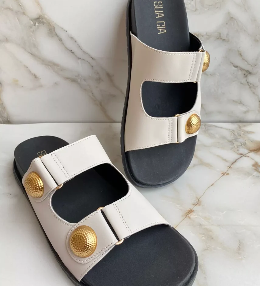 Papete Feminina Soft Off White com Detalhe Dourado - Fernanda Ramos Store