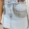 Saia Feminina Jeans Curta com Detalhe em Strass - Fernanda Ramos Store