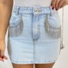 Saia Feminina Jeans Curta com Detalhe em Strass - Fernanda Ramos Store