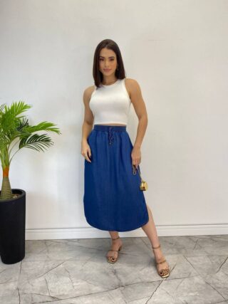 Saia Midi Feminina com Fenda Lateral e Bolsos Liocel 062287 - Fernanda Ramos Store