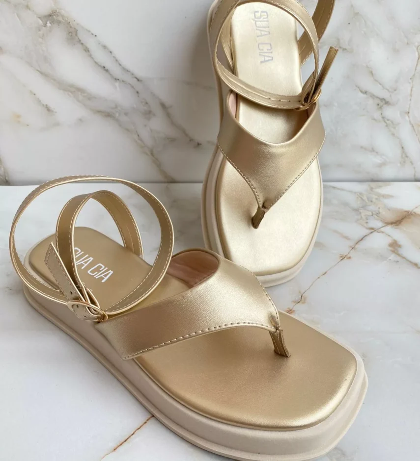 Sandália Papete Feminina Soft Light Gold - Fernanda Ramos Store