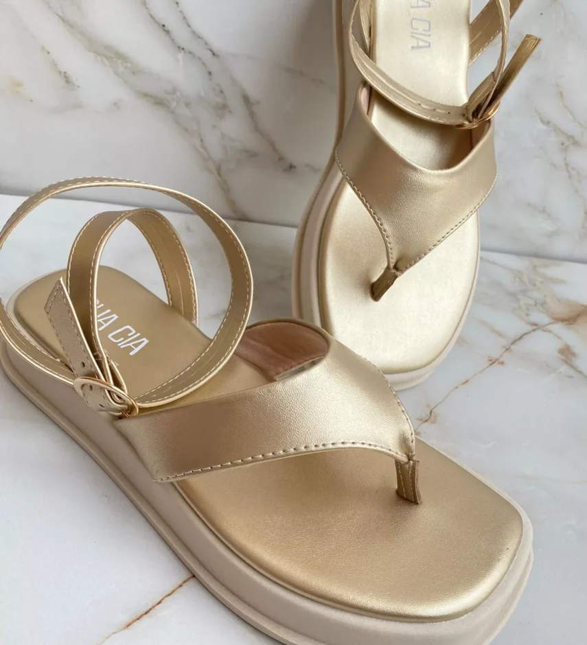 Sandália Papete Feminina Soft Light Gold - Fernanda Ramos Store