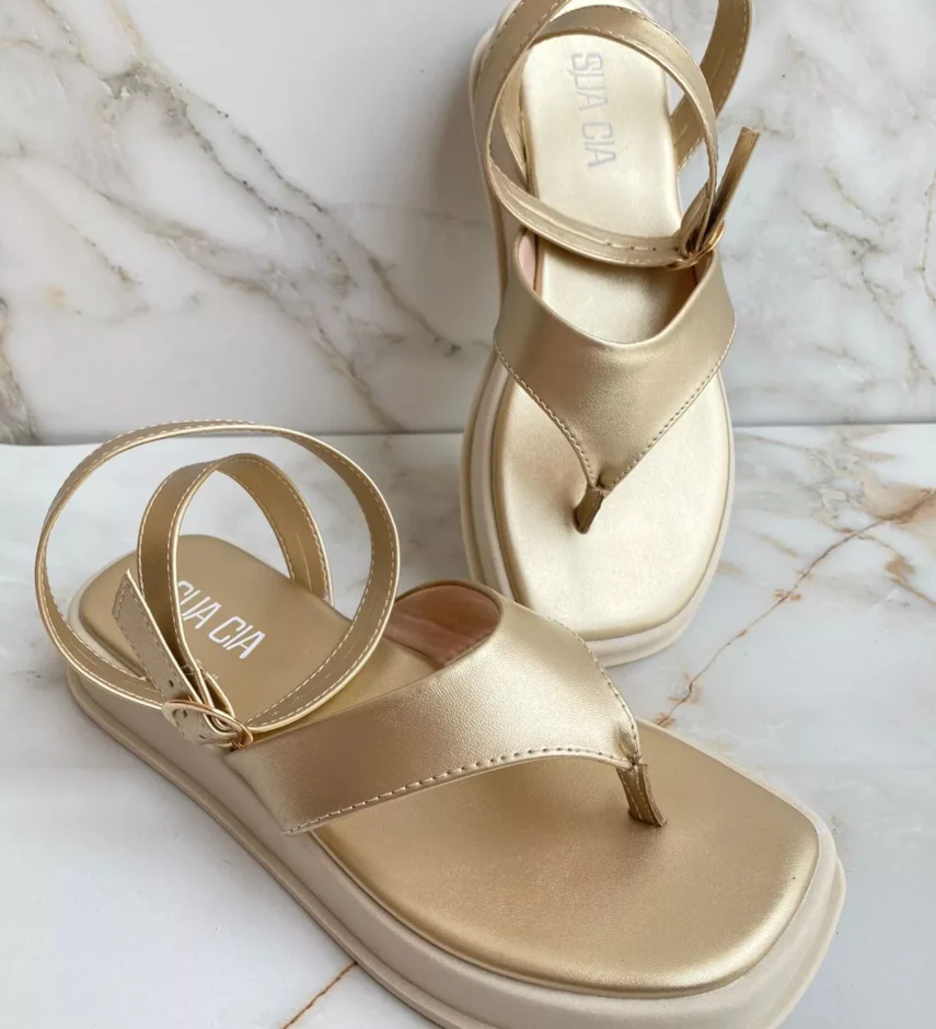 Sandália Papete Feminina Soft Light Gold - Fernanda Ramos Store