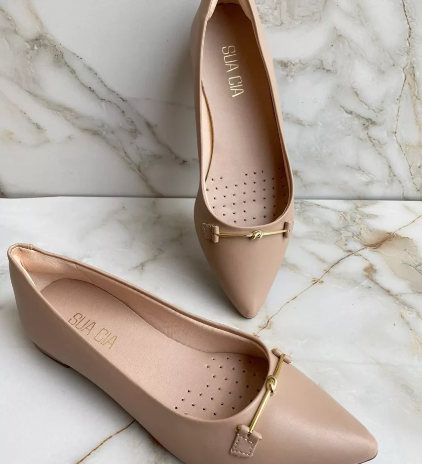 Sapatilha Feminina Laura Rosé com Detalhe Dourado - Fernanda Ramos Store