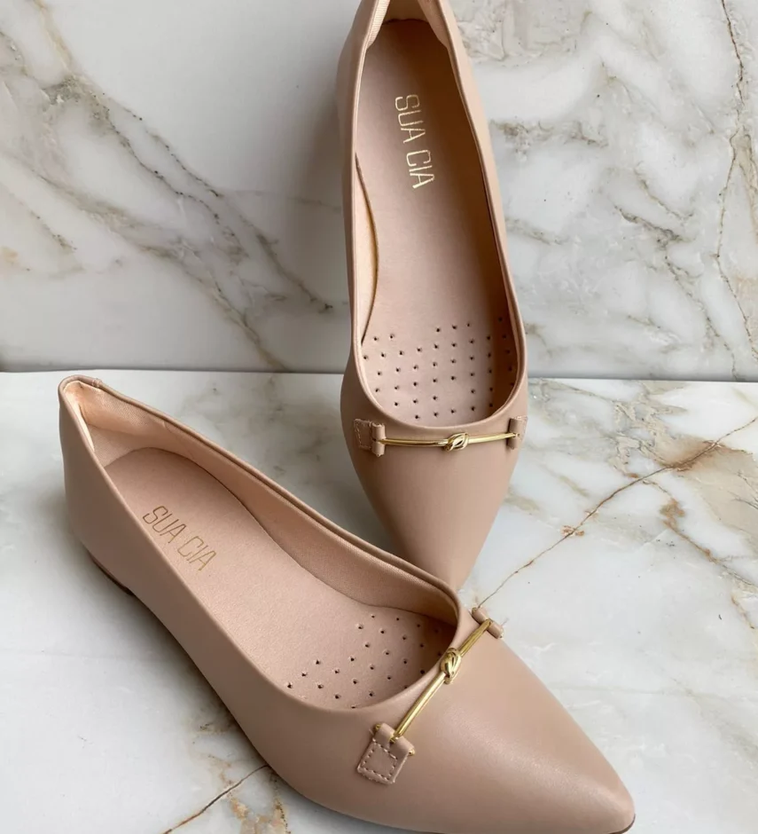 Sapatilha Feminina Laura Rosé com Detalhe Dourado - Fernanda Ramos Store