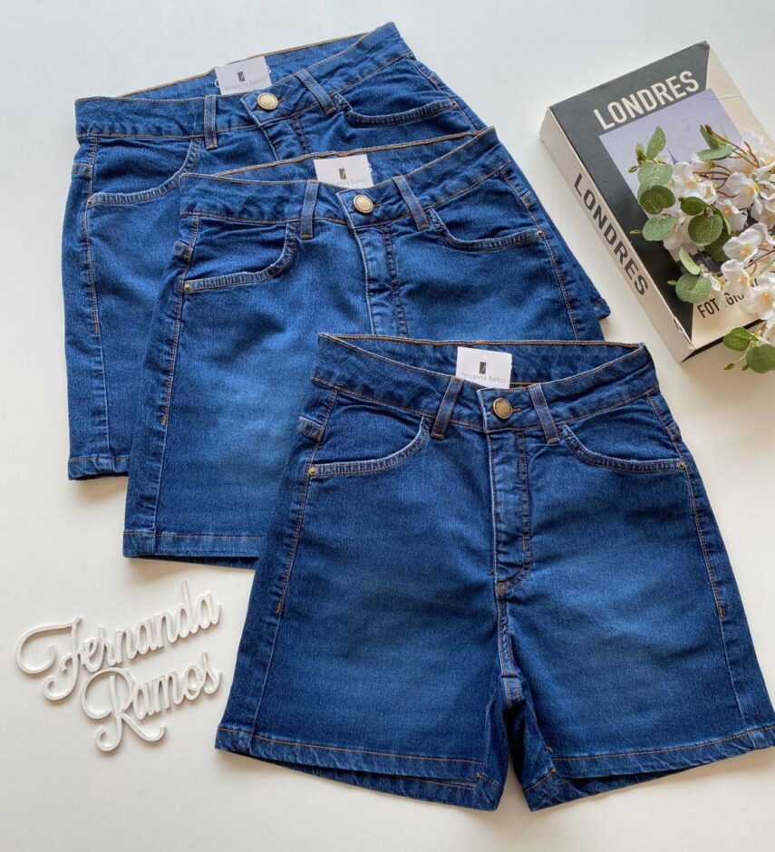 Short Feminino Cintura Alta Básico Sarja 094808 - Fernanda Ramos Store