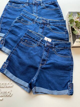 Short Jeans Feminino Liz Barra Dobrada com Detalhe de Botão - Fernanda Ramos Store