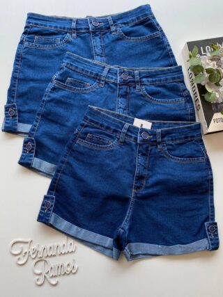 Short Jeans Feminino Liz Barra Dobrada com Detalhe de Botão - Fernanda Ramos Store