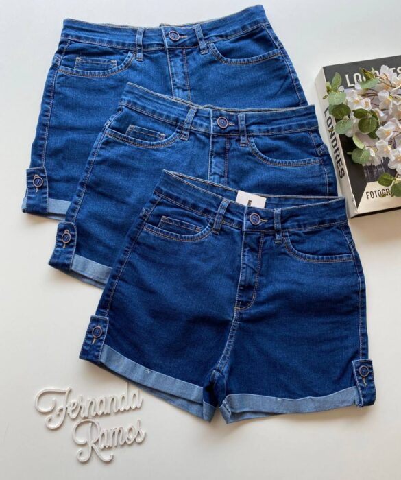 Short Jeans Feminino Liz Barra Dobrada com Detalhe de Botão - Fernanda Ramos Store