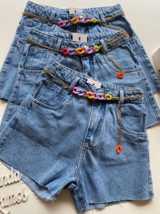 Short Jeans Feminino Sophia com Cinto Colorido - Fernanda Ramos Store