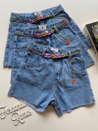 Short Jeans Feminino Sophia com Cinto Colorido - Fernanda Ramos Store