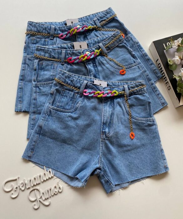 Short Jeans Feminino Sophia com Cinto Colorido - Fernanda Ramos Store