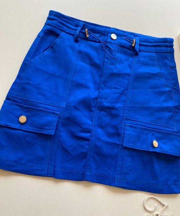 Short Saia Cargo Feminino Sarja Azul Bic - Fernanda Ramos Store