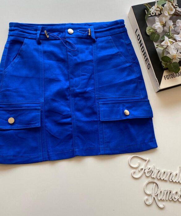 Short Saia Cargo Feminino Sarja Azul Bic - Fernanda Ramos Store