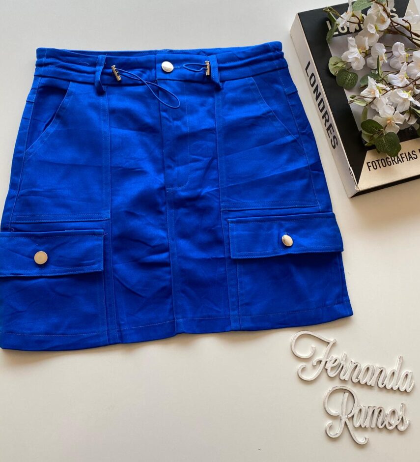 Short Saia Cargo Feminino Sarja Azul Bic - Fernanda Ramos Store