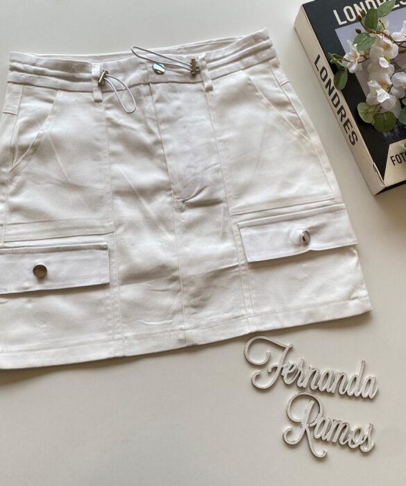 Short Saia Cargo Feminino Sarja Branco - Fernanda Ramos Store