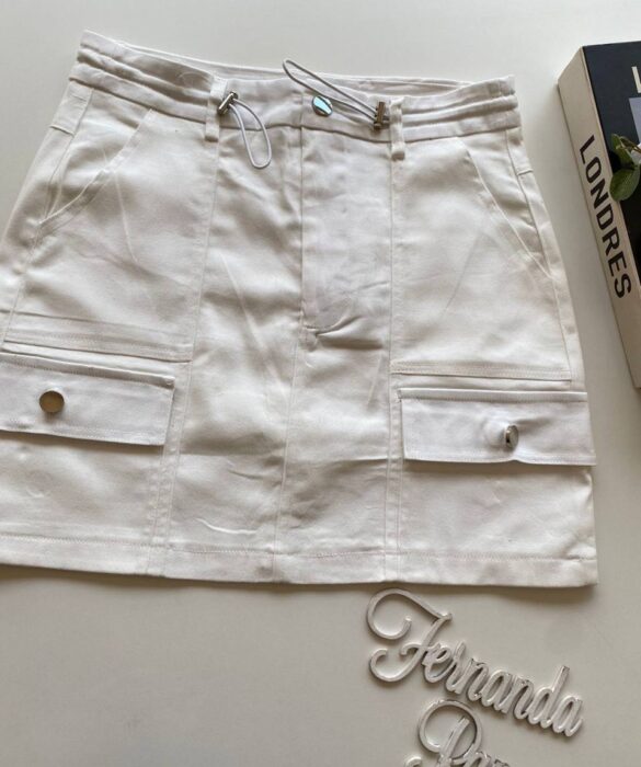 Short Saia Cargo Feminino Sarja Branco - Fernanda Ramos Store