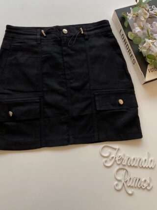 Short Saia Cargo Feminino Sarja Preto - Fernanda Ramos Store