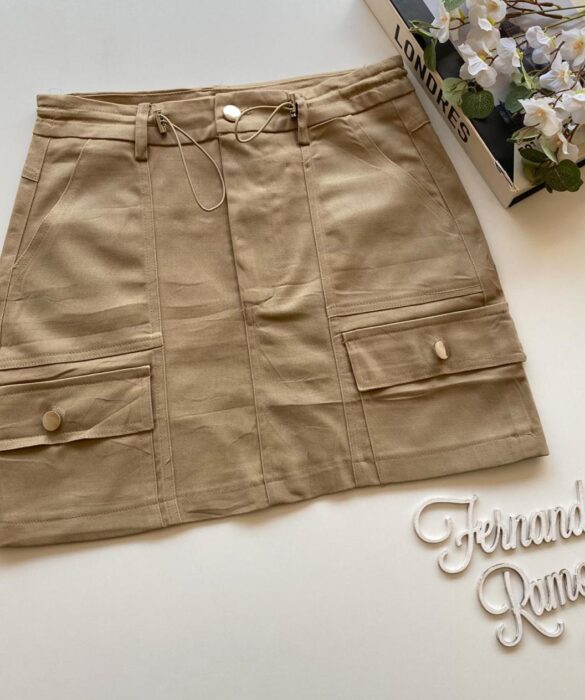 Short Saia Cargo Feminino Sarja Bege - Fernanda Ramos Store